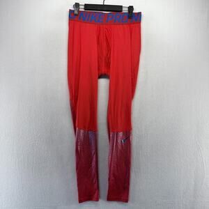 Nike Pro Compression Tights Men's XL Red Training Workout Lifting Full Length